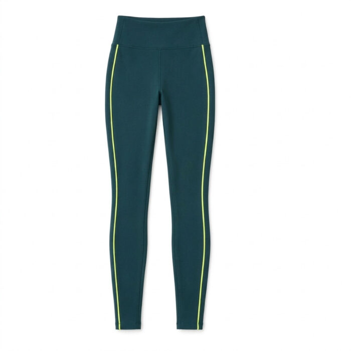 Womens Contrast-Line Leggings - Teal with White Piping