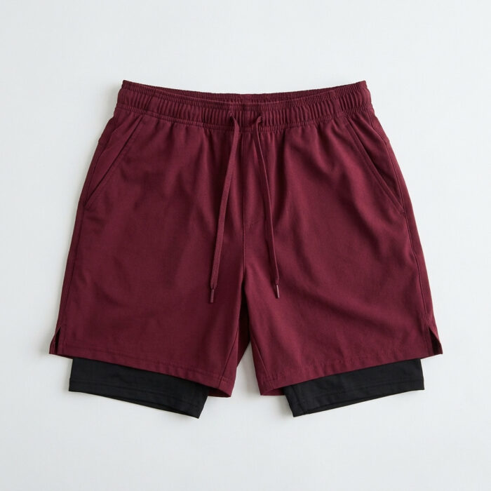 Mens 2-in-1 Shorts with Liner - Burgundy Red
