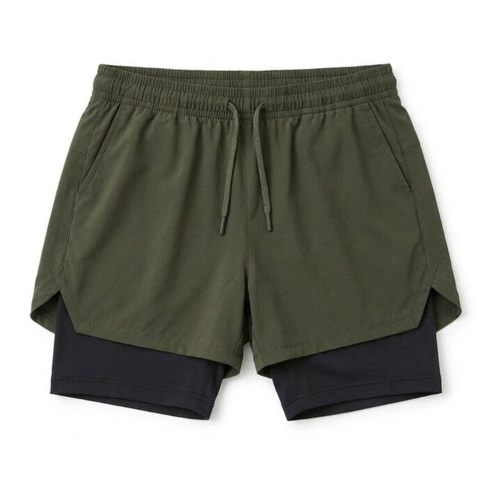 Mens 2-in-1 Shorts with Liner - Olive Green