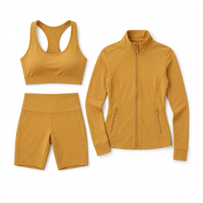 Womens 3-Piece Jacket Set - Mustard Gold